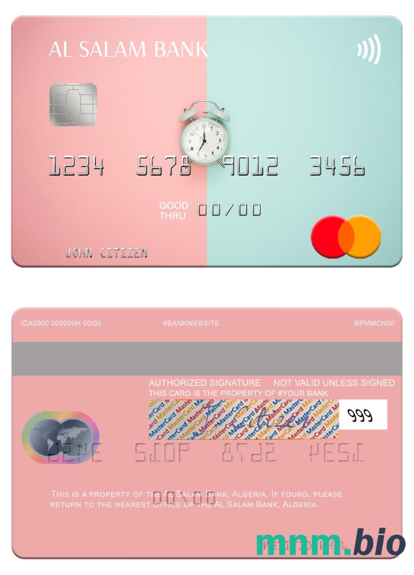 Algeria Al Salam Bank przykład karty mastercard w formacie PSD